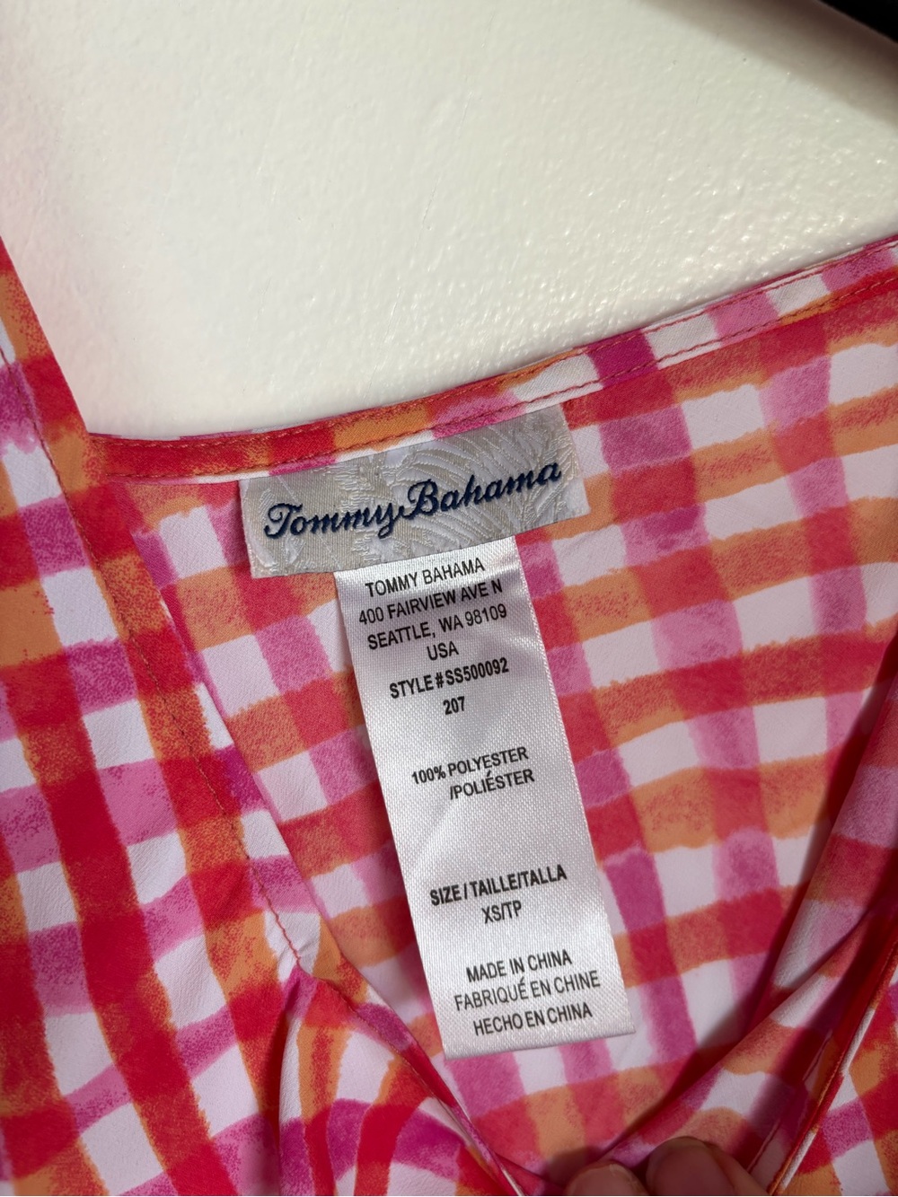 Tommy Bahama Watercolor Gingham Asymmetrical Ruffle Midi Slip Dress Pink XS - Picture 4 of 6